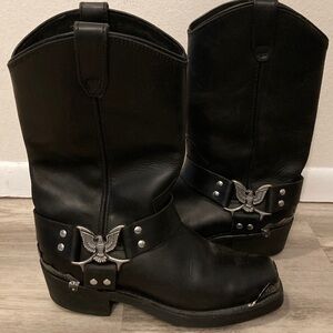 🦅Men's/Youth Dingo Black Leather Oil-Resistant Biker Boots Sz 8